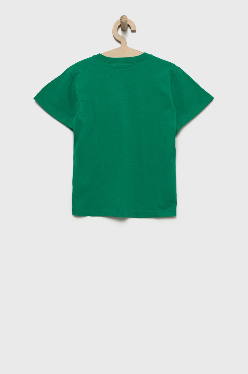 

Дитяча бавовняна футболка United Colors of Benetton колір зелений з принтом