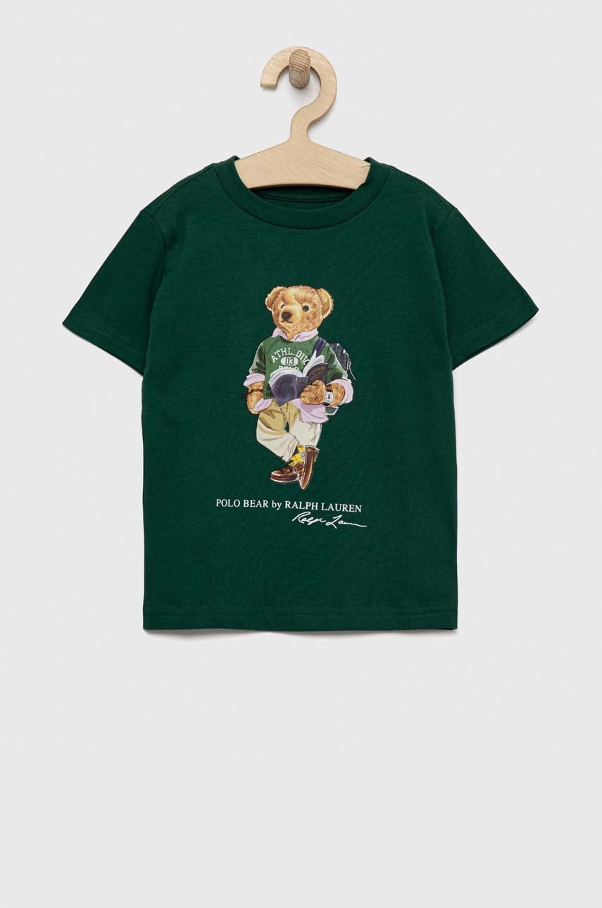 

Детска памучна тениска Polo Ralph Lauren в зелено с принт, Зелен