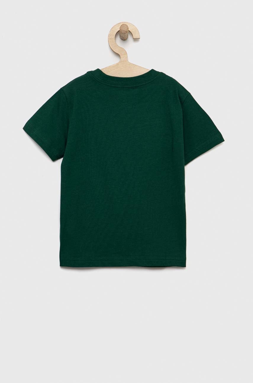 

Детская хлопковая футболка Polo Ralph Lauren цвет зелёный с принтом
