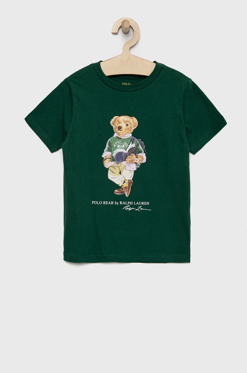 

Детска памучна тениска Polo Ralph Lauren в зелено с принт, Зелен