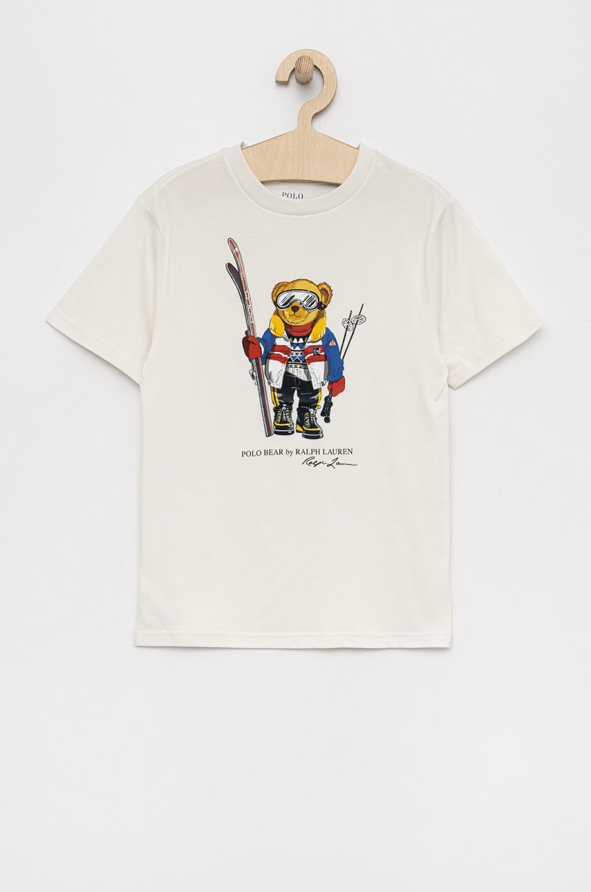 

Детска памучна тениска Polo Ralph Lauren в бежово с принт, Бежов