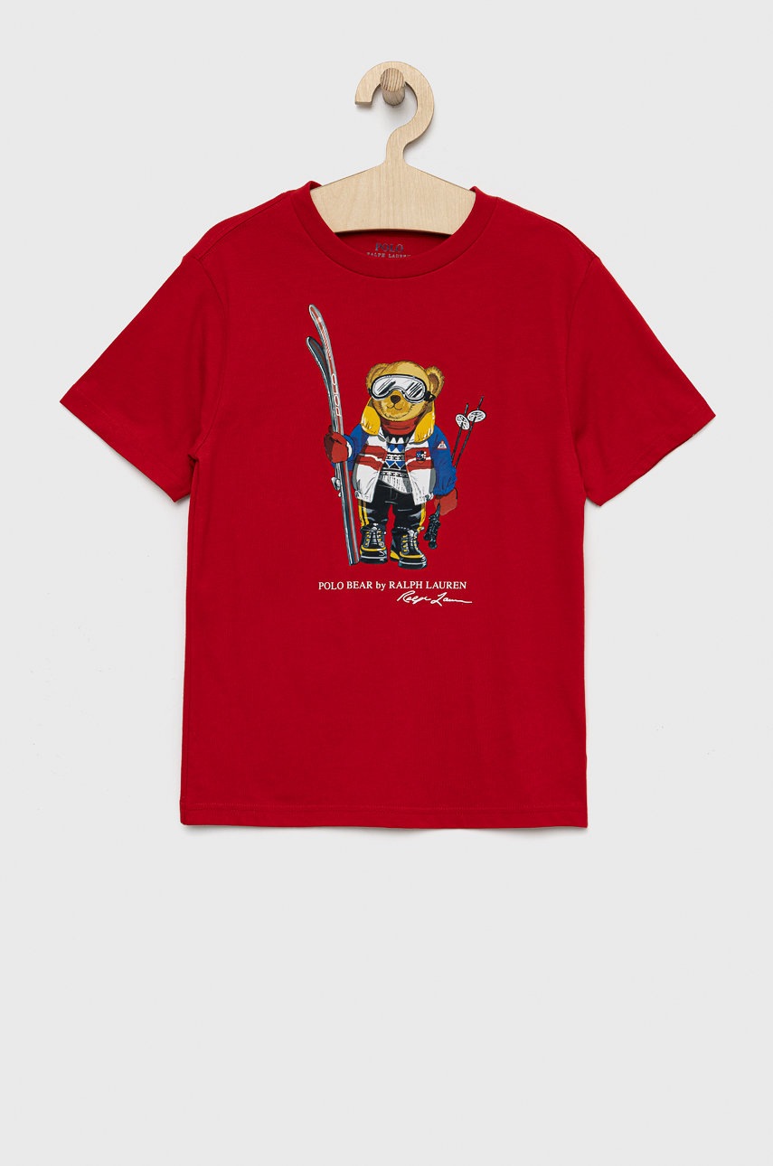 

Детска памучна тениска Polo Ralph Lauren в червено с принт, Червен