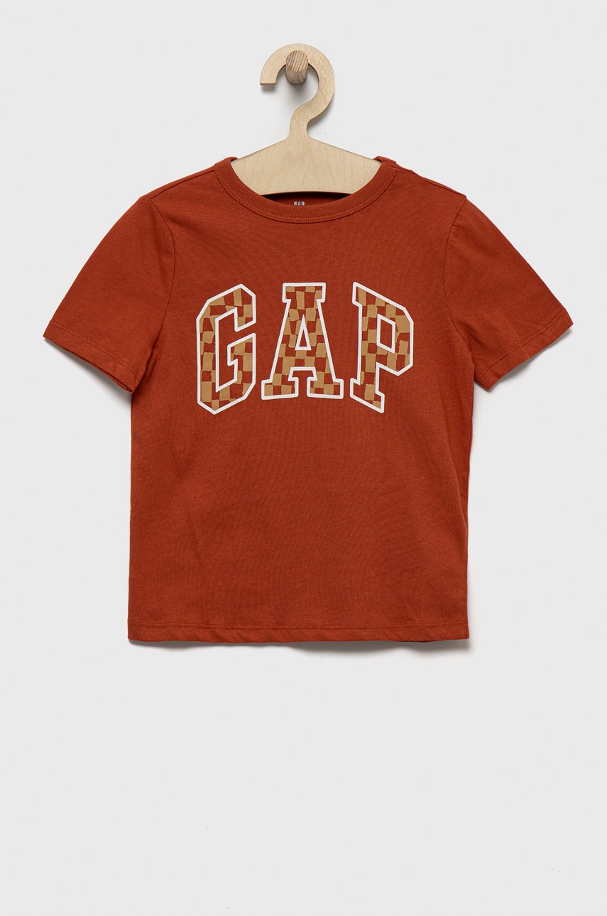 

Детска памучна тениска GAP в оранжево с принт, Оранжев