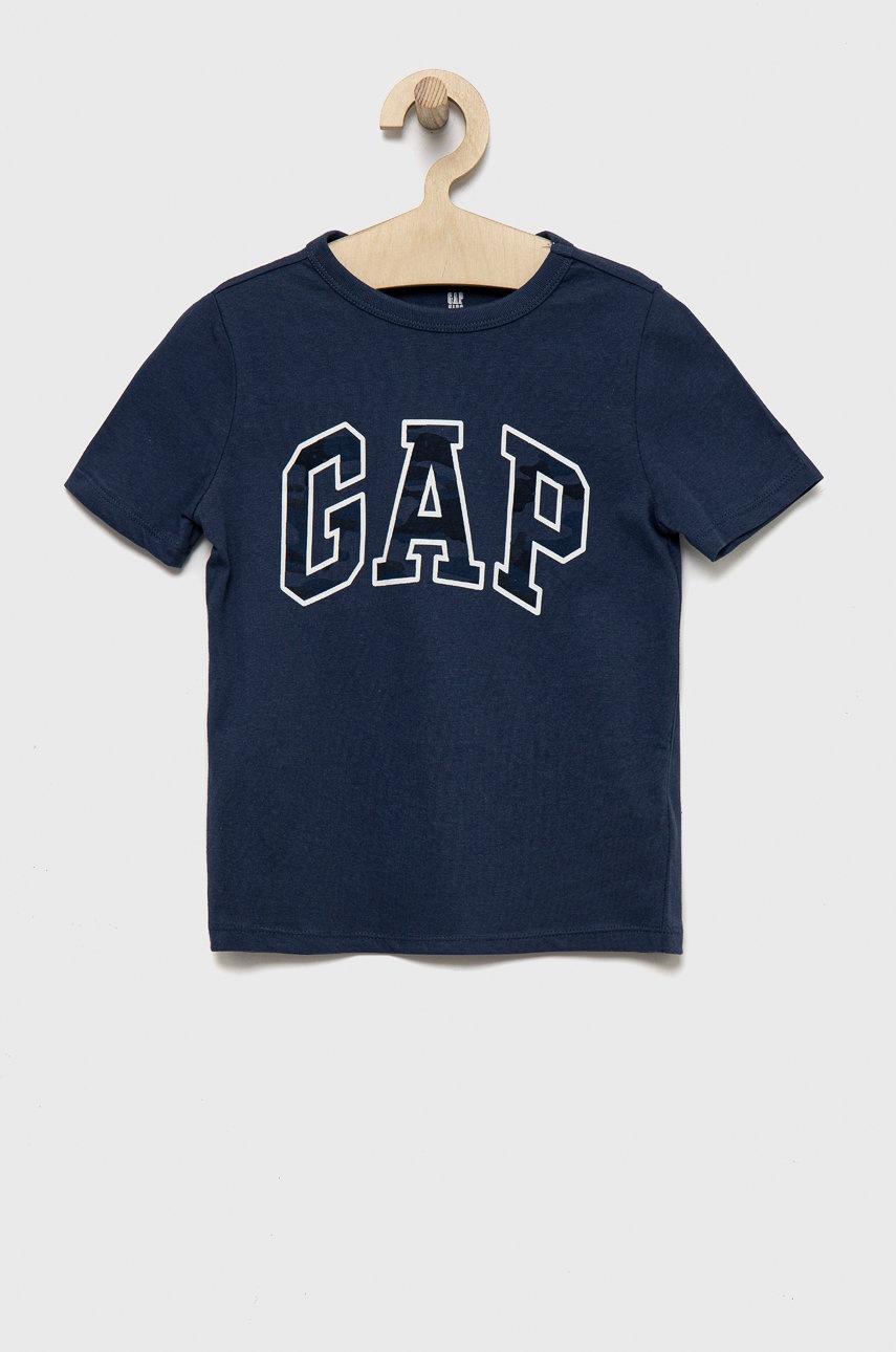 

Детска памучна тениска GAP в тъмносиньо с принт, Тъмносин