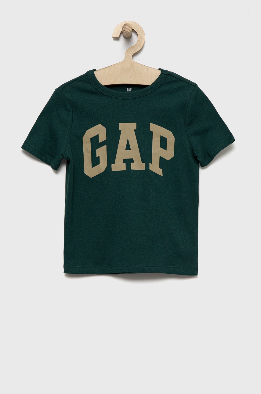 

Детска памучна тениска GAP в зелено с принт, Зелен
