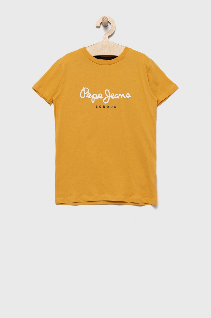 

Детска памучна тениска Pepe Jeans в жълто с принт, Жълт