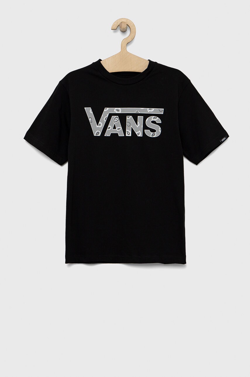 

Детска памучна тениска Vans в черно с принт, Черен