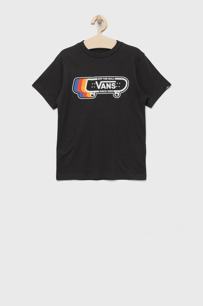 

Детска памучна тениска Vans в черно с принт, Черен