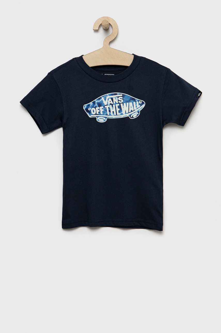 Vans tricou de bumbac pentru copii culoarea albastru marin, cu imprimeu