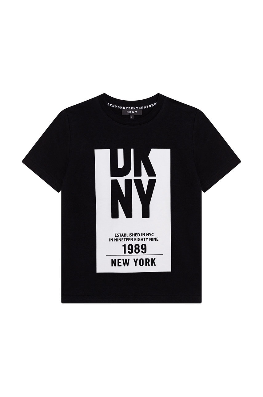 

Детска памучна тениска Dkny в черно с принт, Черен