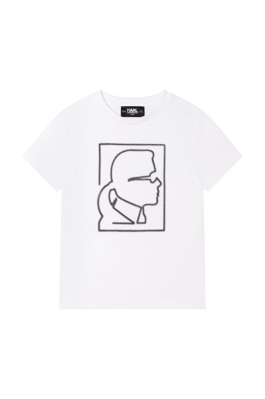 

Детска памучна тениска Karl Lagerfeld в бяло с принт, Бял