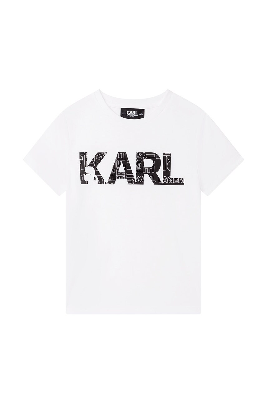 

Детска памучна тениска Karl Lagerfeld в бяло с принт, Бял