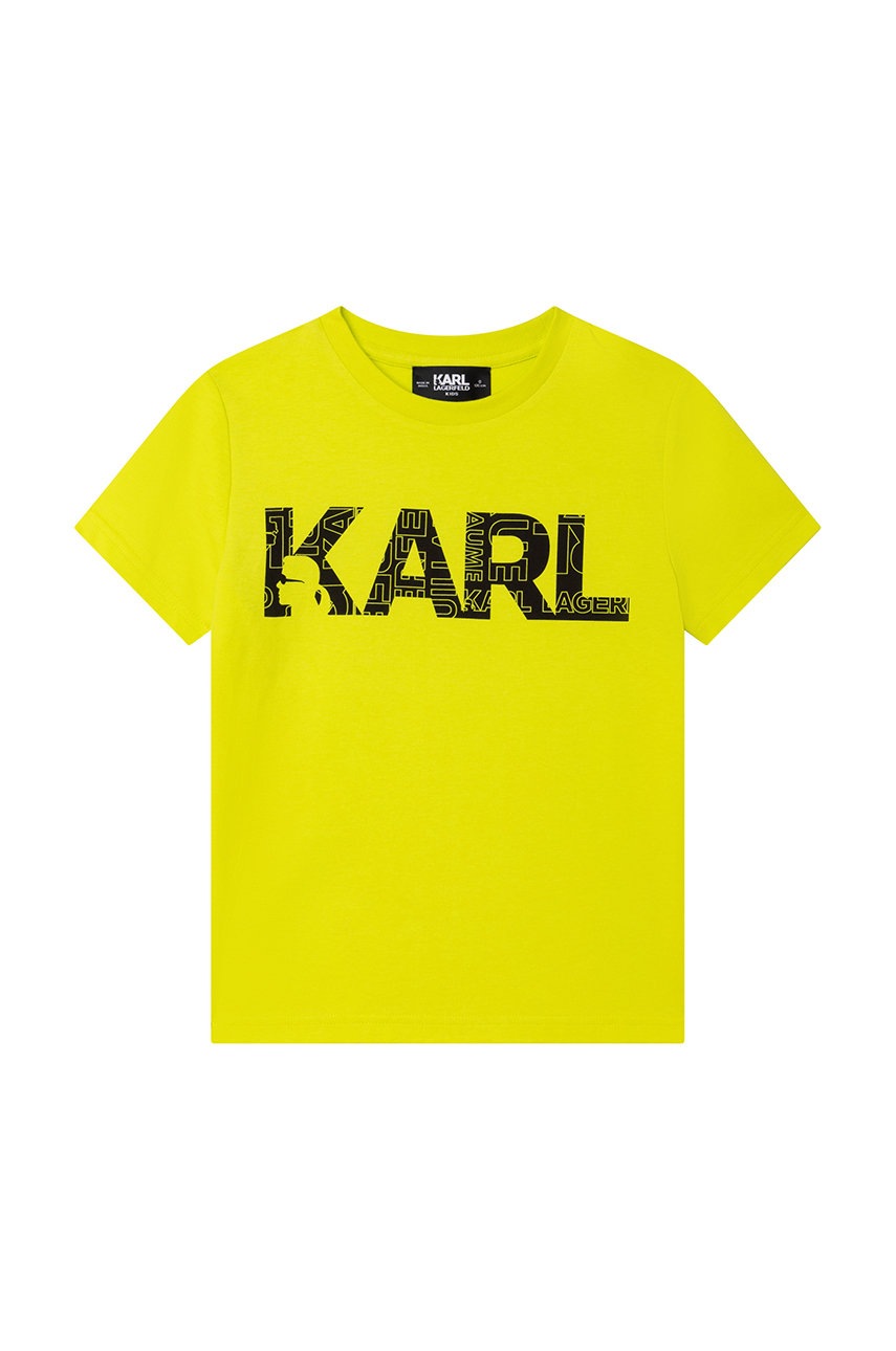 

Детска памучна тениска Karl Lagerfeld в зелено с принт, Зелен