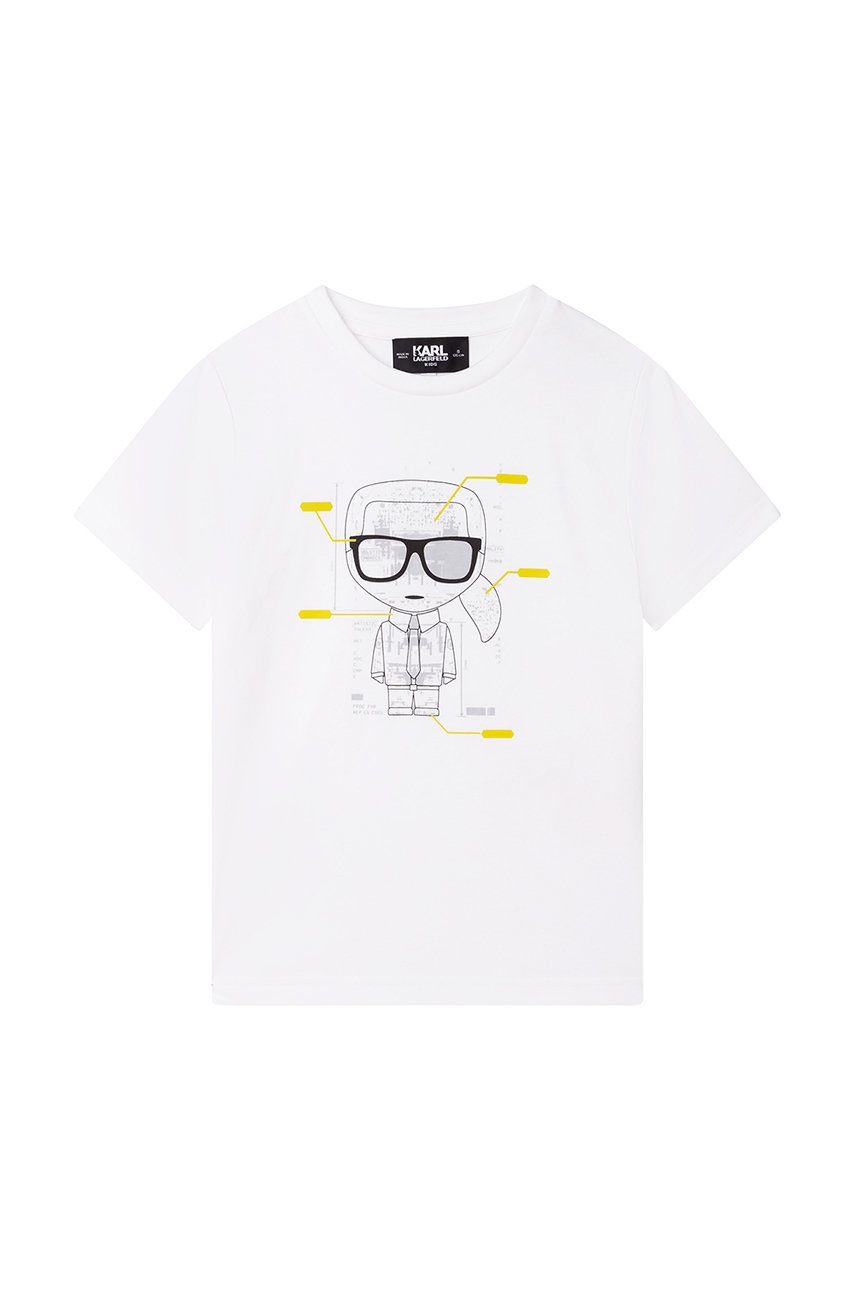 

Детска памучна тениска Karl Lagerfeld в бяло с принт, Бял