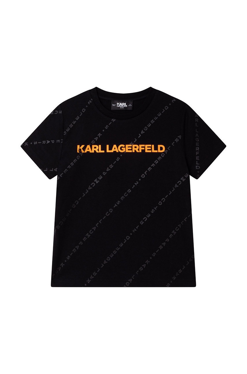 

Детска памучна тениска Karl Lagerfeld в черно с принт, Черен