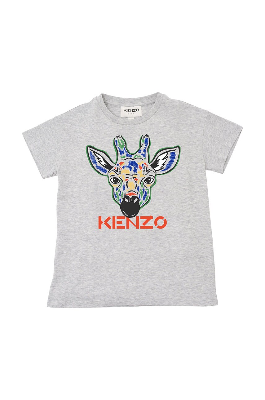 

Детска памучна тениска Kenzo Kids в сиво с принт, Сив