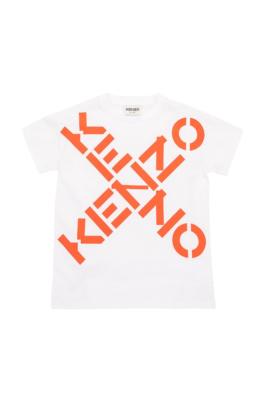 

Детска памучна тениска Kenzo Kids в бяло с принт, Бял