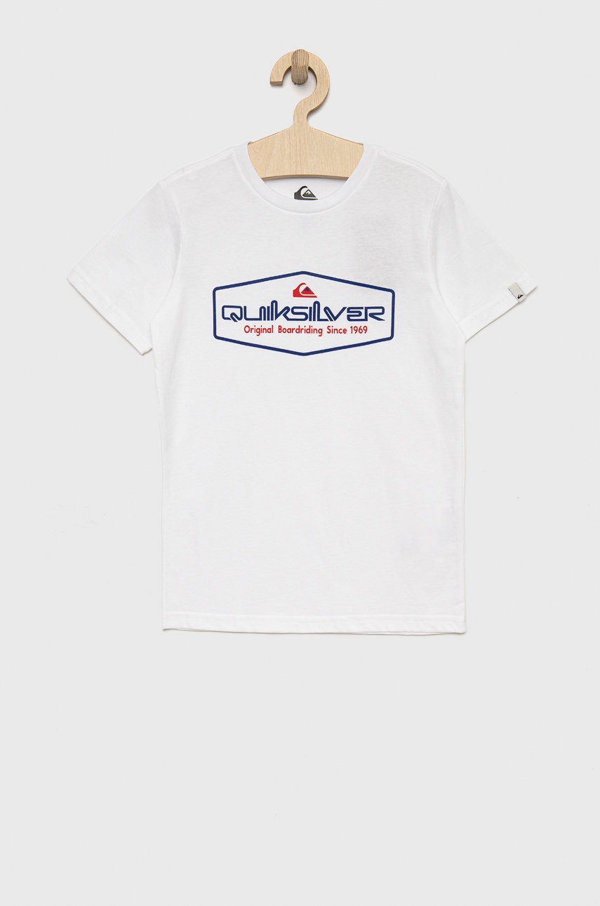 

Детска памучна тениска Quiksilver в бяло с принт, Бял