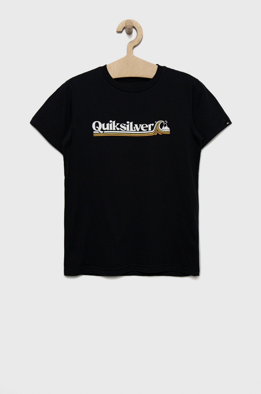 

Детска памучна тениска Quiksilver в тъмносиньо с принт, Тъмносин
