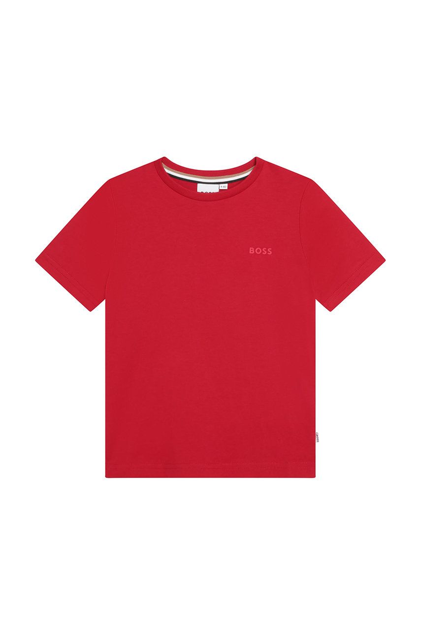 BOSS tricou de bumbac pentru copii culoarea rosu, neted