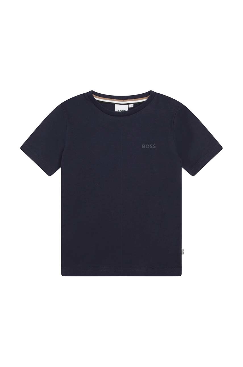 Boss tricou de bumbac pentru copii culoarea albastru marin, neted