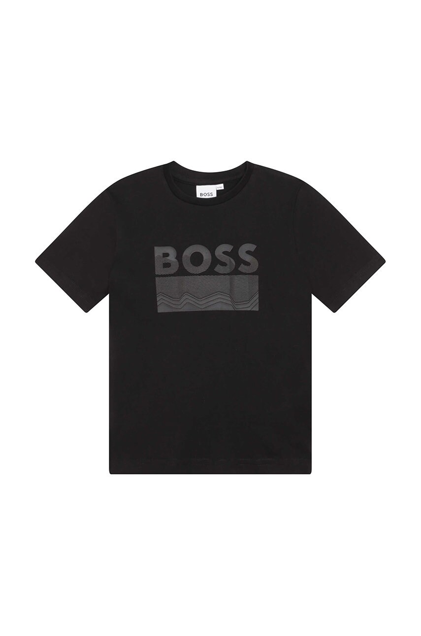 

Детска тениска BOSS в черно с принт, Черен