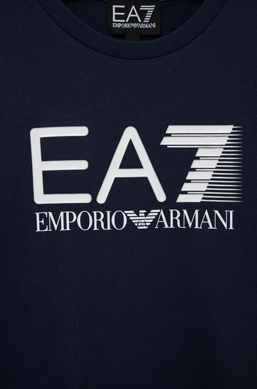 

Хлопковая футболка EA7 Emporio Armani цвет синий с принтом