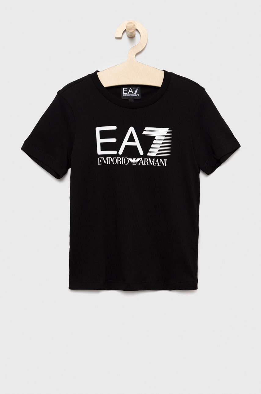 EA7 Emporio Armani tricou din bumbac culoarea negru, cu imprimeu