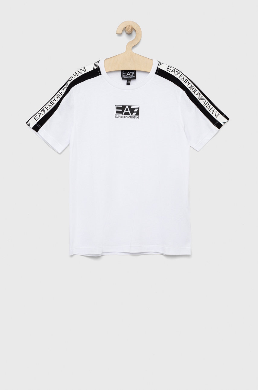 EA7 Emporio Armani tricou de bumbac pentru copii culoarea alb, neted