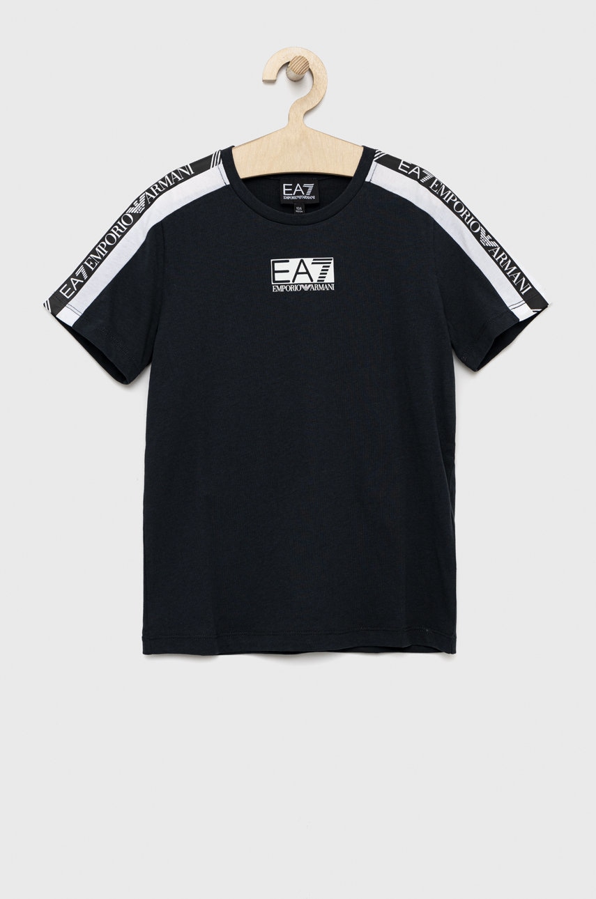 EA7 Emporio Armani tricou de bumbac pentru copii culoarea albastru marin, neted