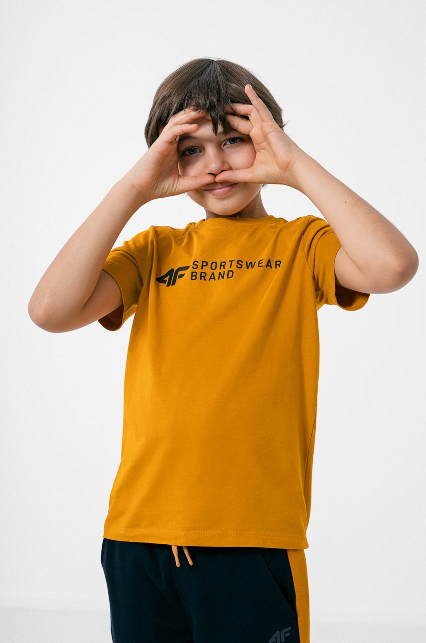 4f tricou copii culoarea galben, cu imprimeu