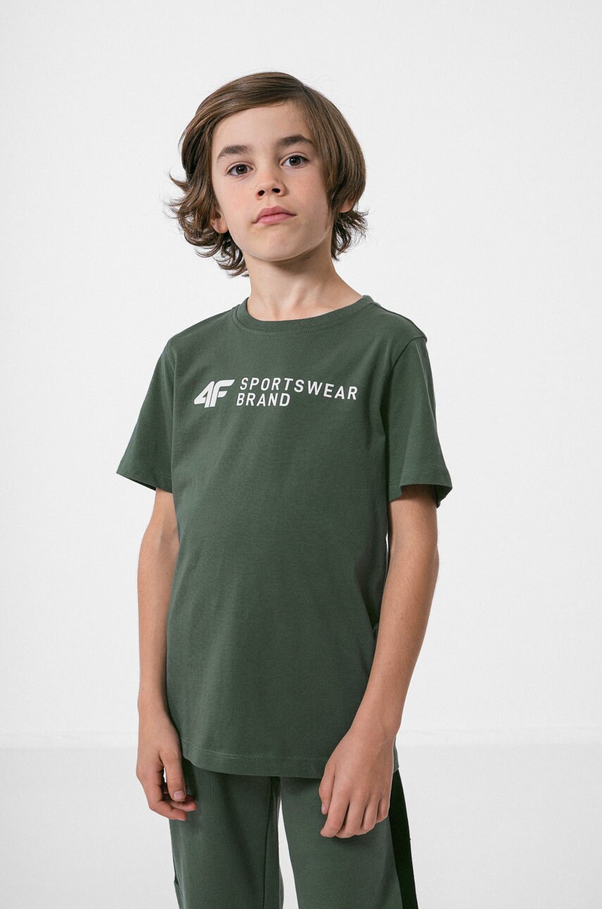 4f tricou copii culoarea verde, cu imprimeu