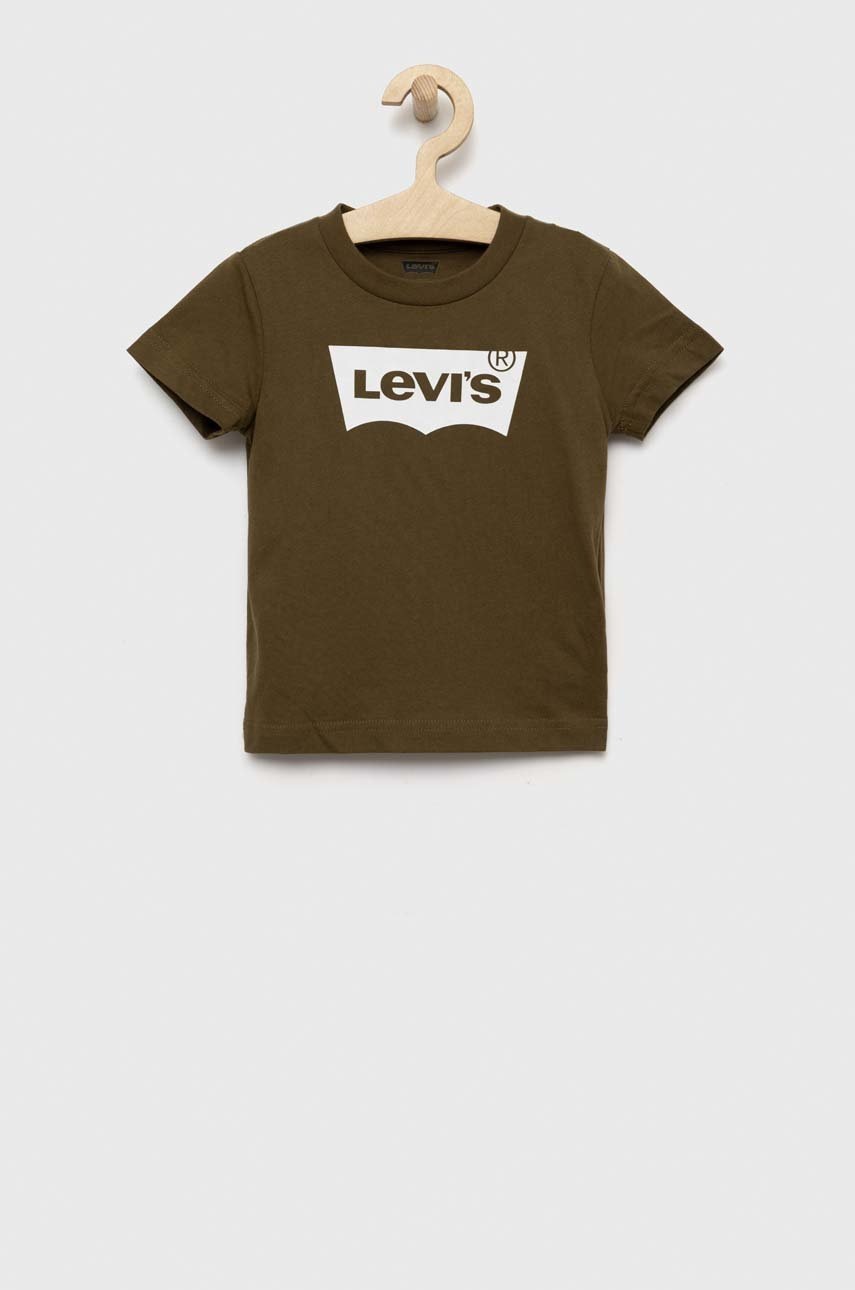 

Детска памучна тениска Levi's в зелено с принт, Зелен