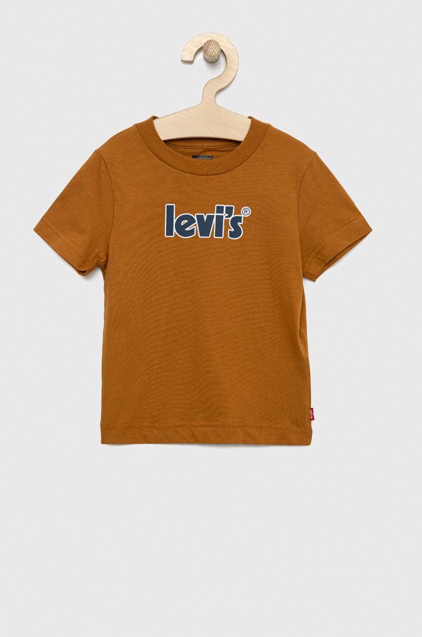 Dětské bavlněné tričko Levi′s hnědá barva, s potiskem - hnědá -  100% Bavlna