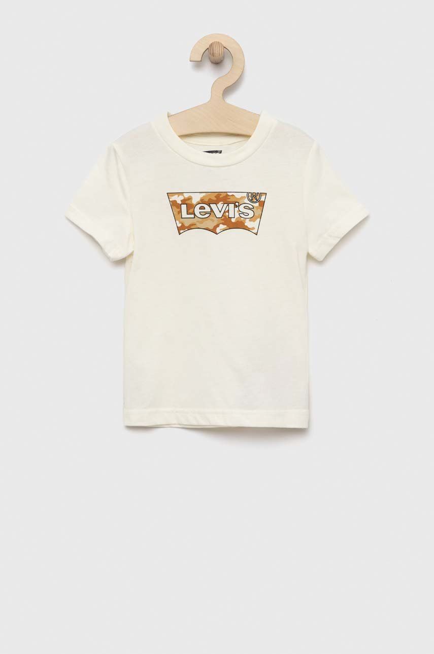 Dětské bavlněné tričko Levi′s béžová barva, s potiskem - béžová -  100% Bavlna