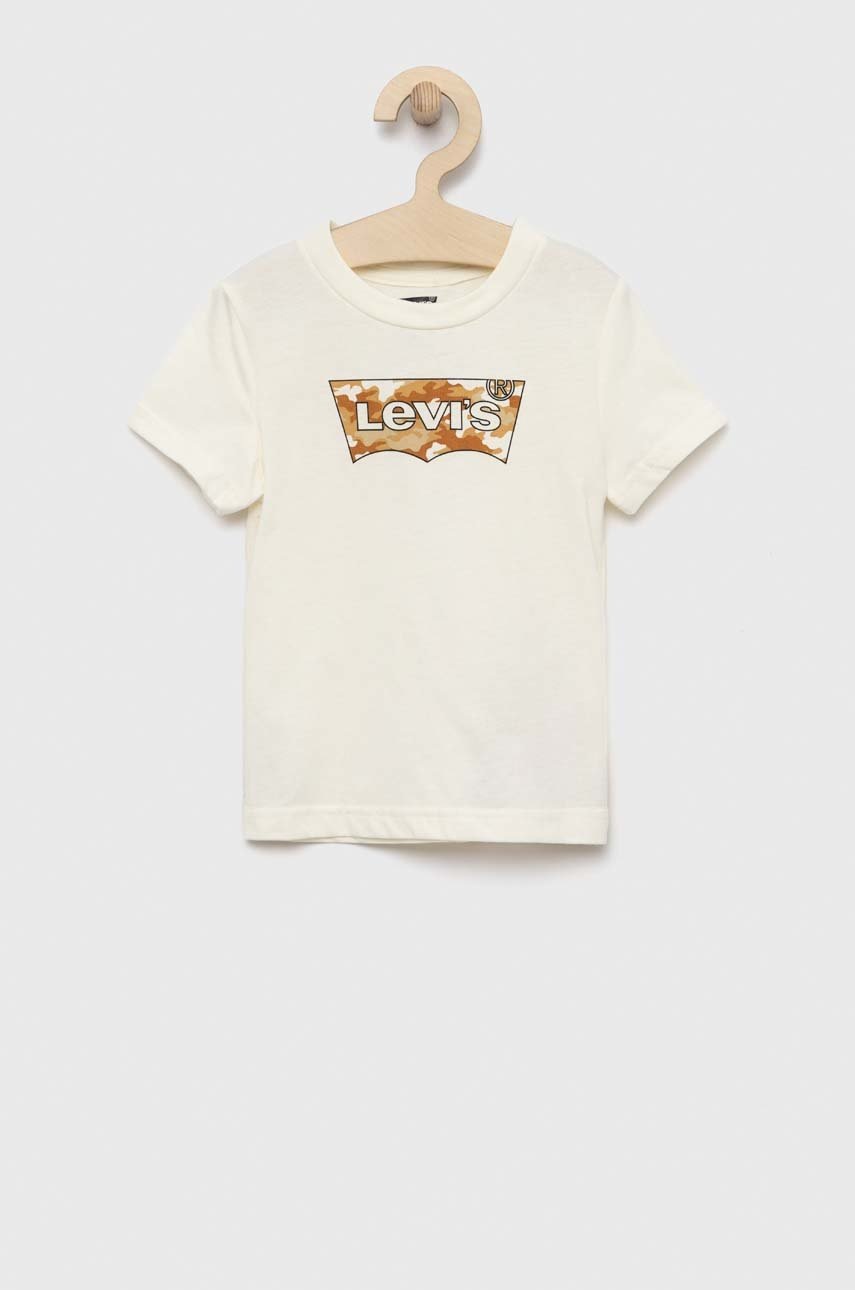 

Детска памучна тениска Levi's в бежово с принт, Бежов