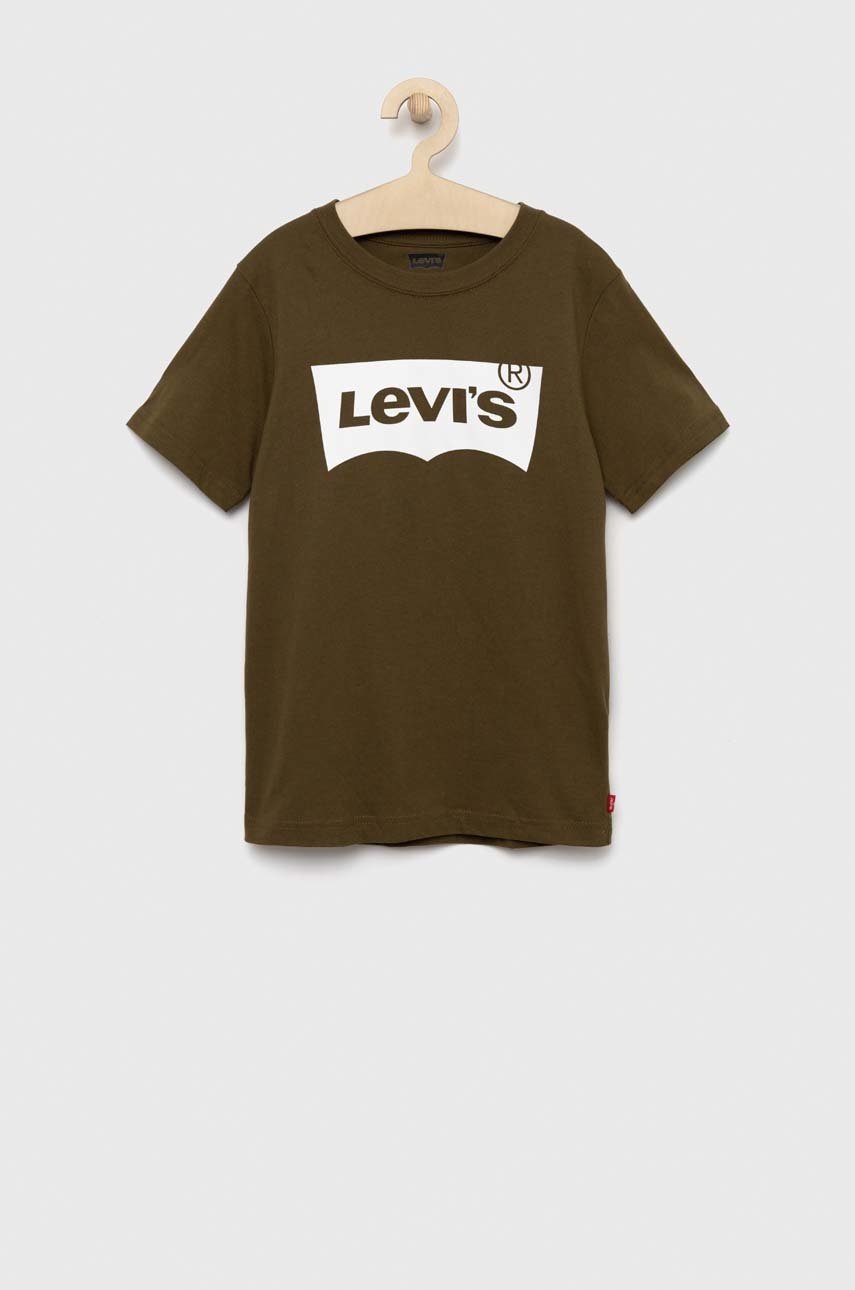 

Детска памучна тениска Levi's в зелено с принт, Зелен