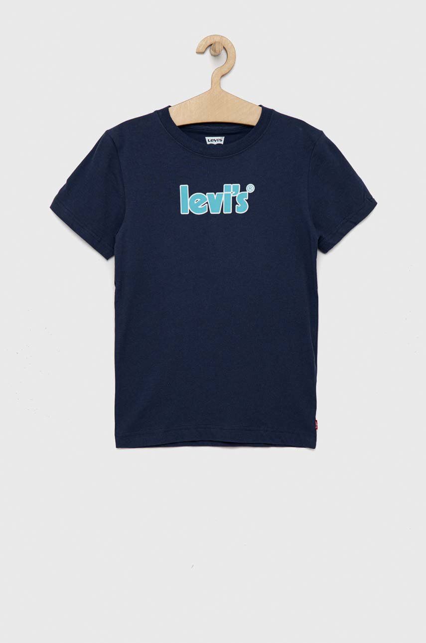 Dětské bavlněné tričko Levi′s tmavomodrá barva, s potiskem - námořnická modř -  100% Bavlna