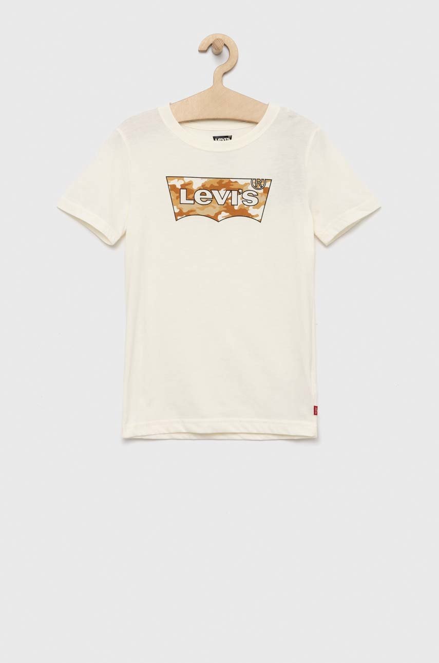 

Детска памучна тениска Levi's в бежово с принт, Бежов