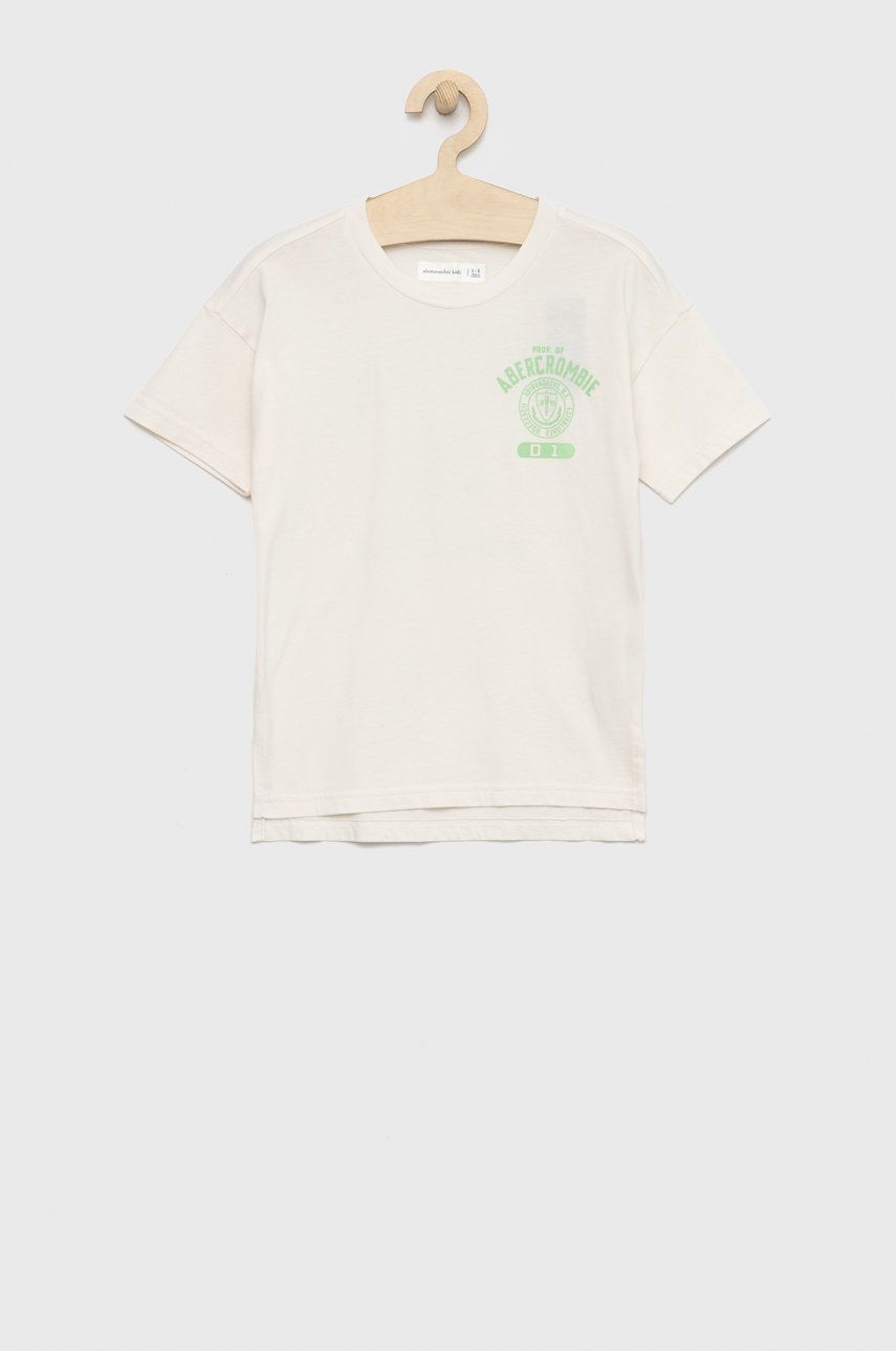 Abercrombie & Fitch t-shirt bawełniany dziecięcy kolor beżowy z nadrukiem