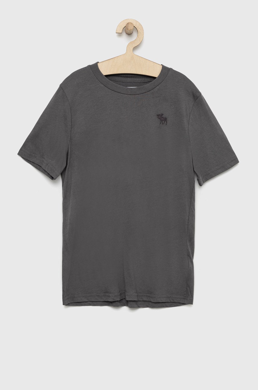 Abercrombie & Fitch tricou copii culoarea gri, neted