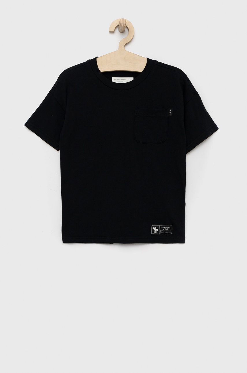 Abercrombie & Fitch tricou de bumbac pentru copii culoarea negru, neted