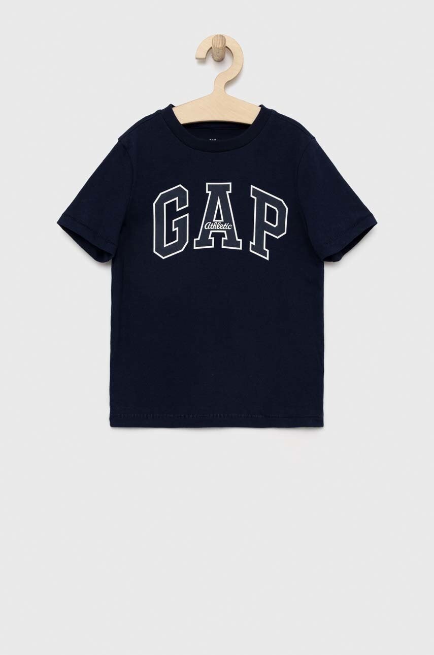 

Детска памучна тениска GAP в тъмносиньо с принт, Тъмносин