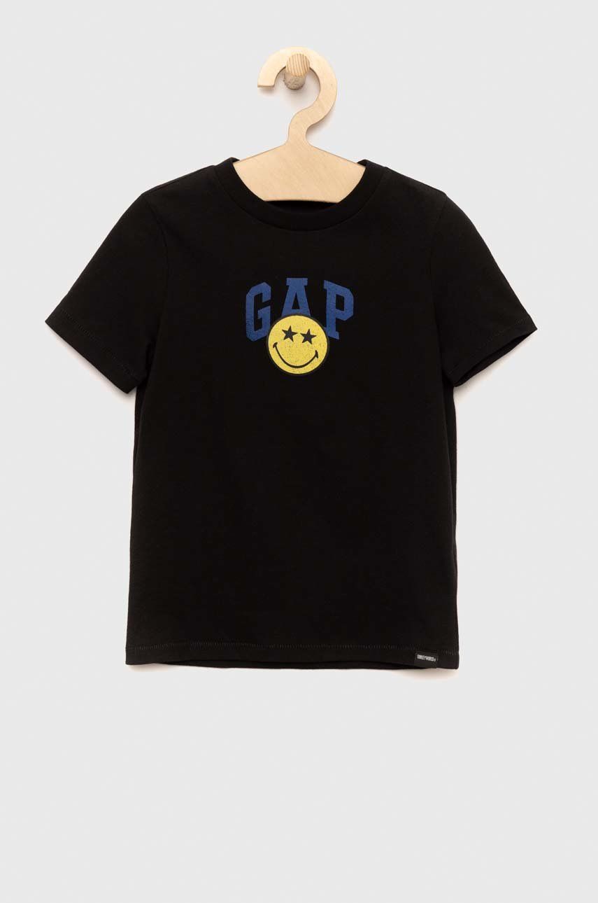 GAP tricou de bumbac pentru copii x Smiley culoarea negru, cu imprimeu