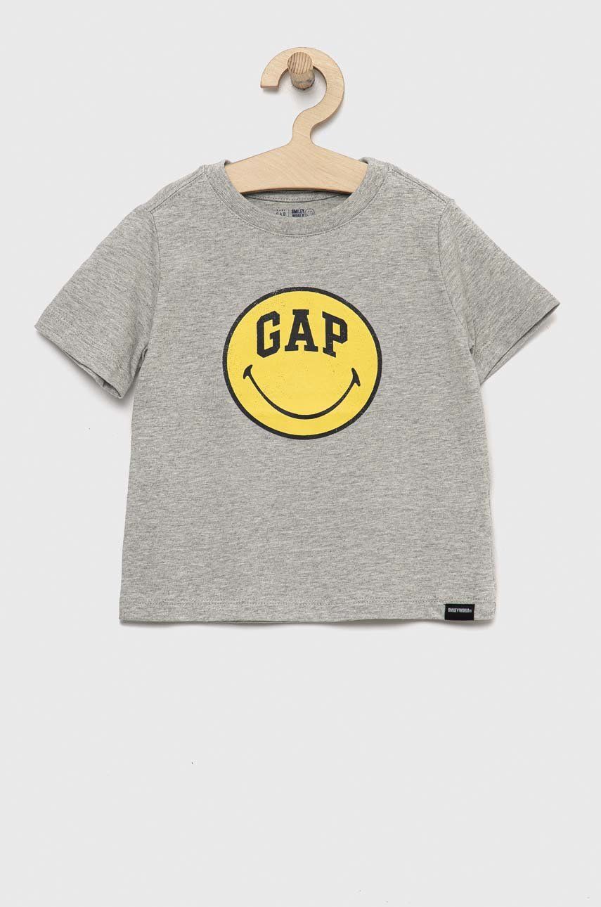 GAP t-shirt bawełniany dziecięcy x smiley world kolor szary z nadrukiem