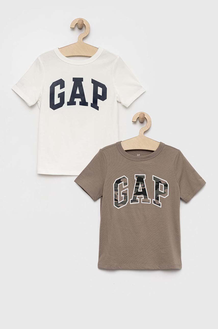 GAP t-shirt bawełniany dziecięcy 2-pack kolor brązowy z nadrukiem