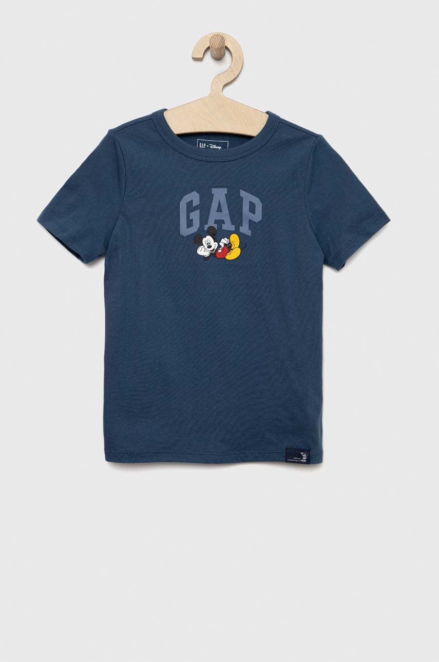 

Детска памучна тениска GAP в тъмносиньо с принт, Тъмносин