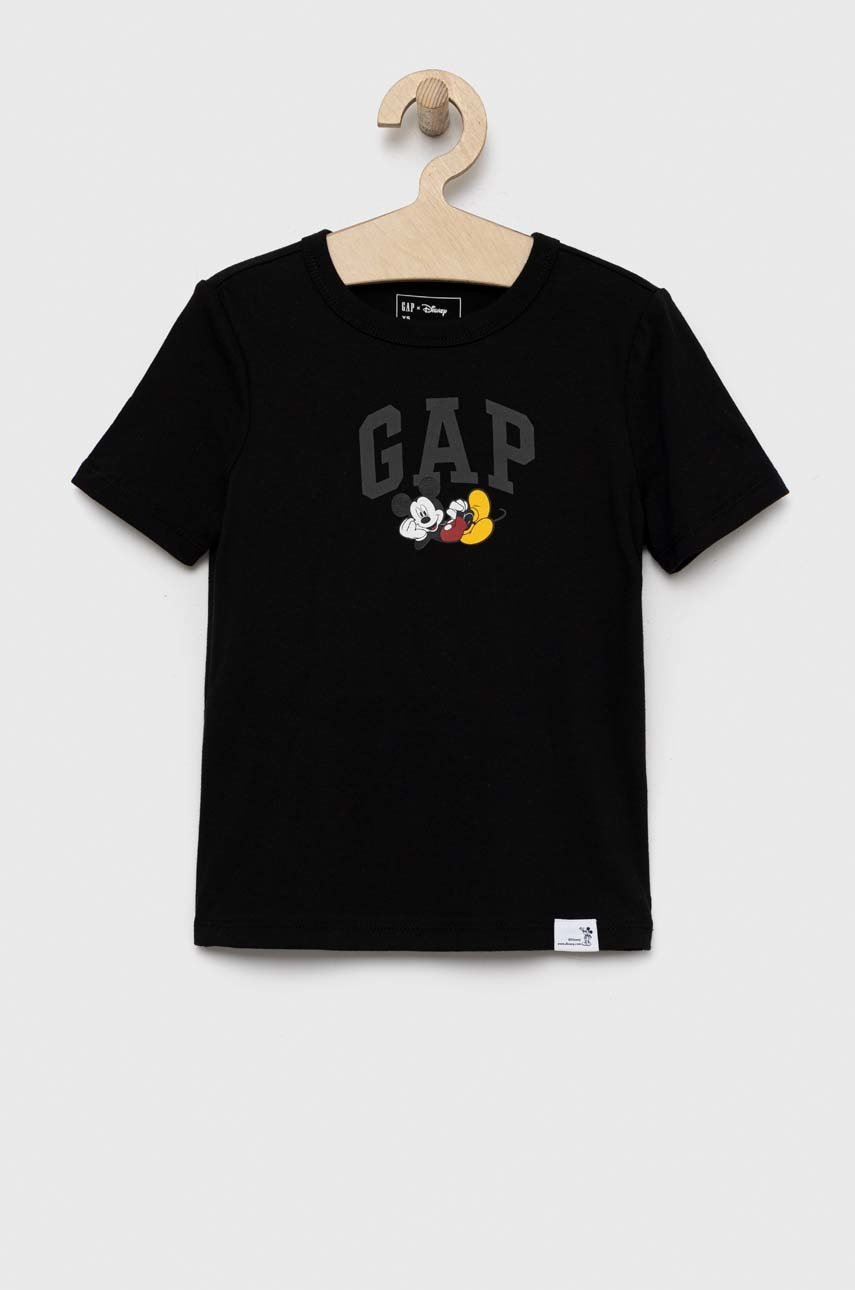 

Детска памучна тениска GAP в черно с принт, Черен