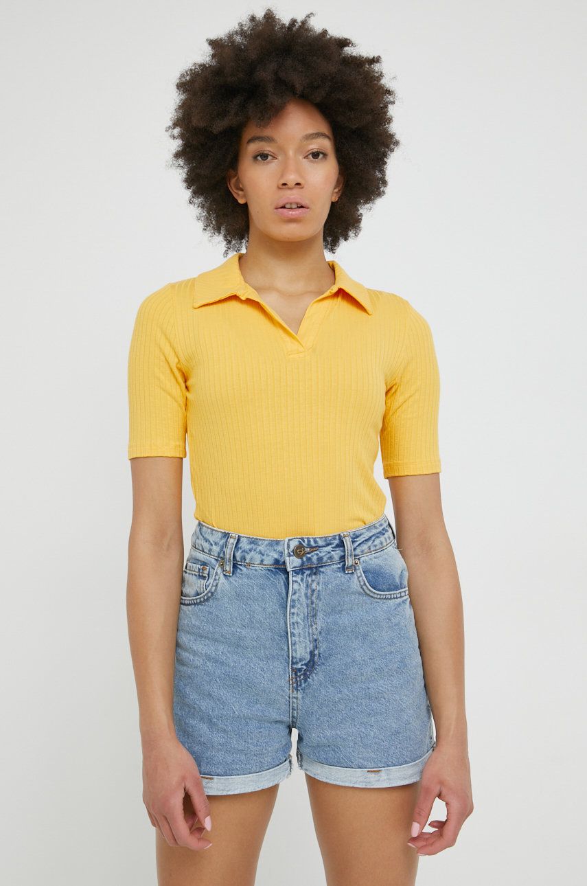 Tričko JDY žlutá barva, s límečkem - žlutá -  75% Viskóza