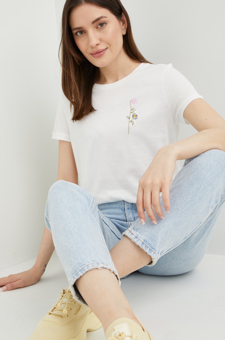 

Памучна тениска Vero Moda в бяло, Бял